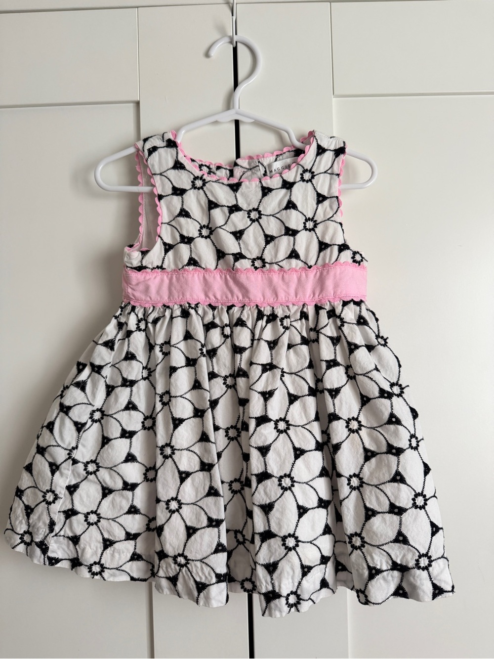 Maggie & Zoe White Floral Eyelet Dress with Pink Band